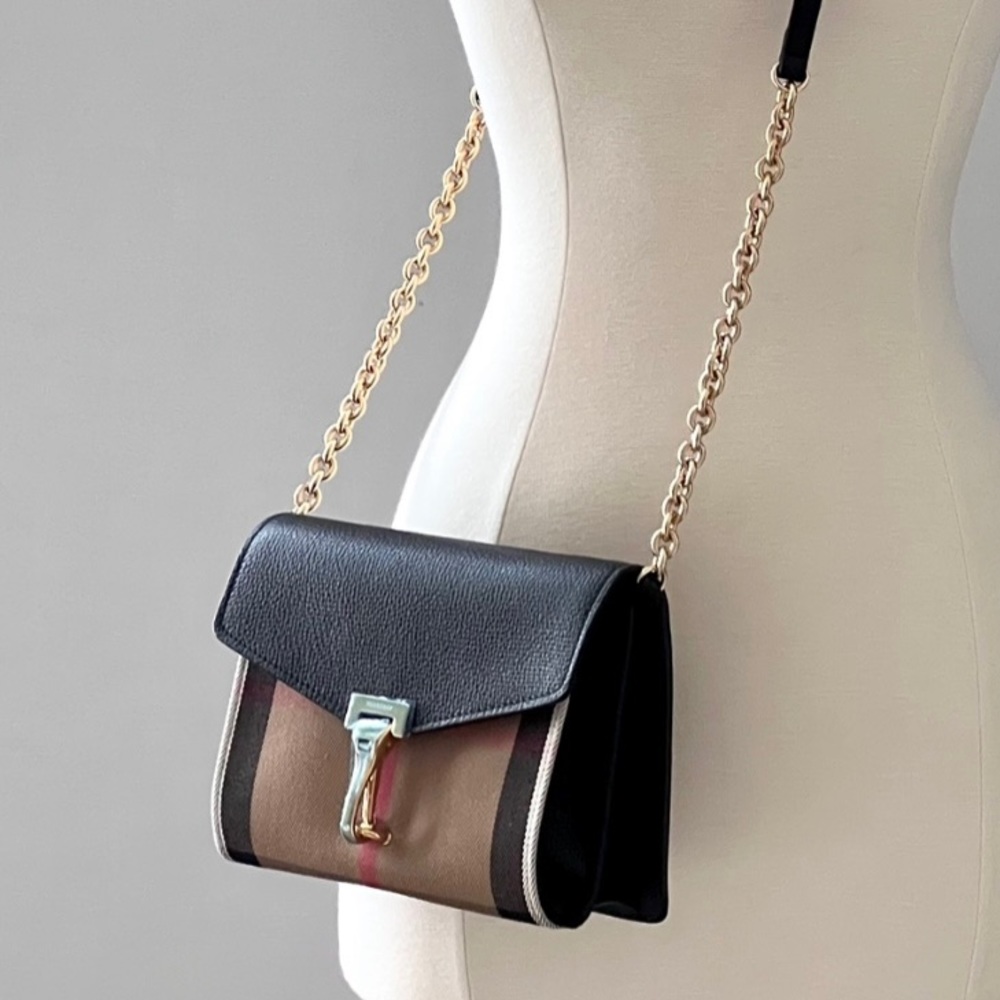 Burberry Signature House Check Derby Leather Crossbody in Black